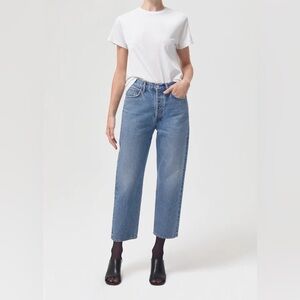 AGOLDE 90'S CROP JEANS IN PASSENGER BLUE denim contemporary premium NWT aritzia